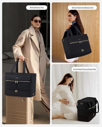 Сумка-валіза LOVEVOOK для жінок, 45L: велика валіза-рюкзак, сумка для подорожей, спортивна сумка, сумка для вихідної поїздки, клінічна сумка, сумка для пологового будинку, з косметичкою, відділенням для взуття та вологонепроникним відділенням, чорна