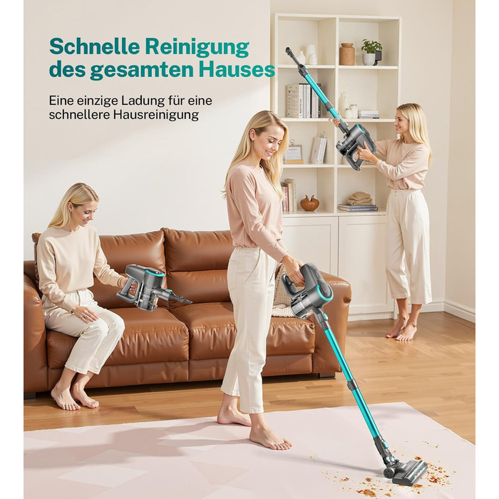 Бездротовий акумуляторний пилосос з потужністю 25000Pa, 175W, час роботи 50 хвилин. Бездротовий ручний пилосос з антизаплутувальною насадкою та функцією самостійного паркування. Підходить для килимів, твердих підлог, видалення шерсті тварин (зелено-сірий)