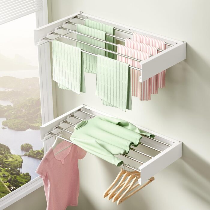Настінна сушилка для білизни розкладна та складна, з алюмінію, 100 кг, з білими гачками