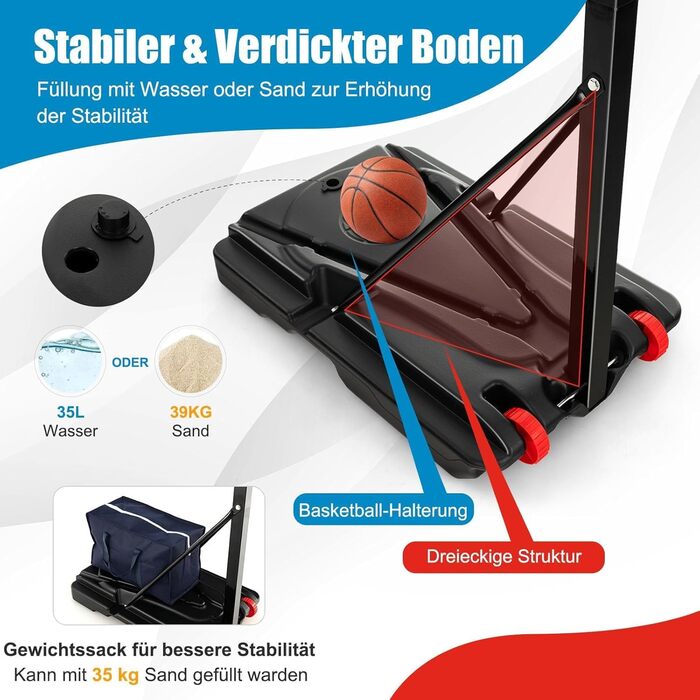 Баскетбольний кошик GOPLUS Outdoor з регулюванням висоти 105-260 см, переносний, з м'ячем та насосом