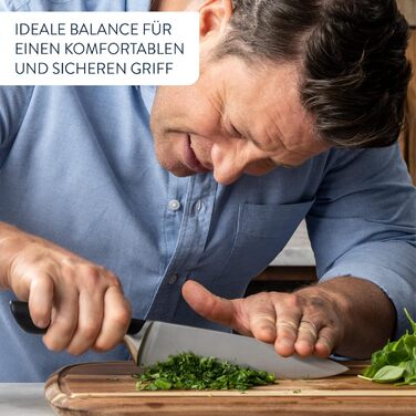 Набір кухонних ножів Jamie Oliver by Tefal (6 предметів): шеф-ніж, ніж Сантоку, ніж для хліба, універсальний ніж, ніж для овочів + блок з акації, сталь, коричневий K267S556