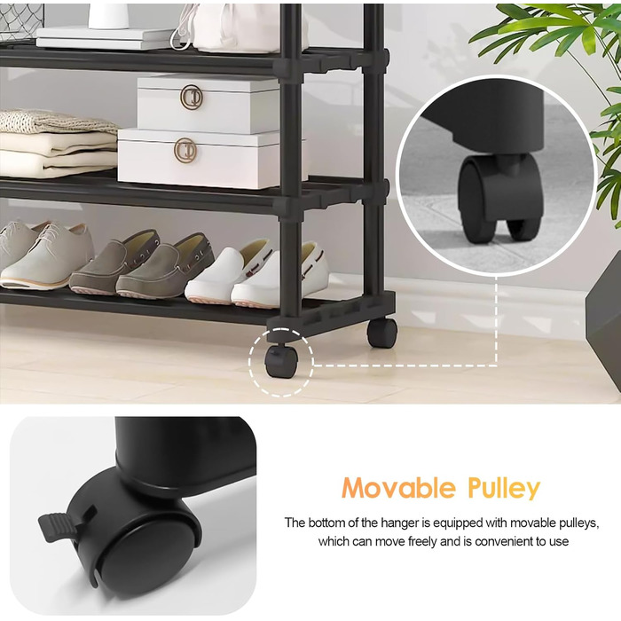 MONKLE - Clothes Rack, Garment Rack, Rolling Garment Rack, Stable Clothes Rack with 3 Storage Shelves, Extendable Double Clothes Rail