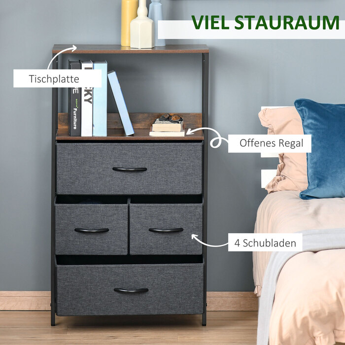 HOMCOM 4-Drawer Linen Chest Storage Cabinet Dresser Chest of Drawers with Handles, Modern Design Storage Dresser Drawer Cabinet for Bedroom, Living Room Black | Aosom