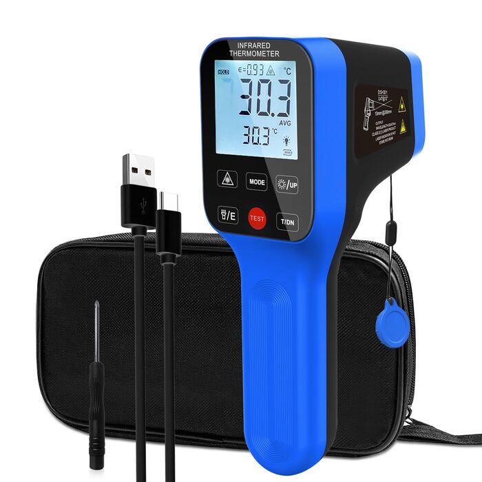 Інфрачервоний термометр AIOMEST з логуванням даних через APP, промисловий пірометр IR, 1600°C | 30:1 оптика, з подвійним лазером | Температурна пістолета для вимірювання температури для HVAC, промислових печей, кузень та піци | Без Bluetooth-з'єднання