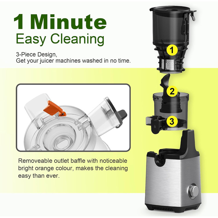 Повільна соковижималка Fretta Slow Juicer з нержавіючої сталі для овочів та фруктів, Metallic