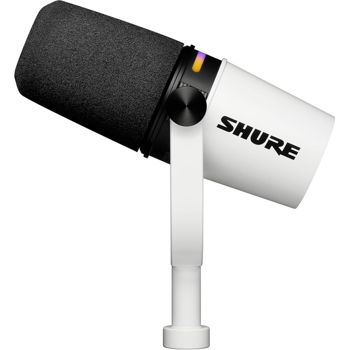 Мікрофон Shure MV7+ Gen 2 для подкастів, стрімінгу та запису – білий. USB/XLR, LED-сенсор, авто-регулювання рівня, цифровий поп-фільтр