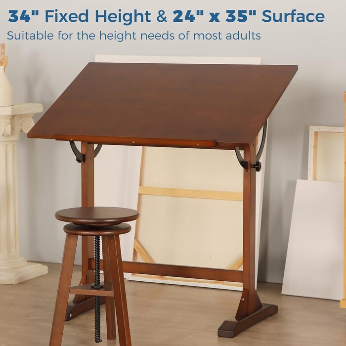 VISWIN Adjustable Drawing Table - Large Wooden Art Table for Artists - Height & Angle Adjustable, Solid Pine Wood, Studio Easel Table for Painting & Drawing