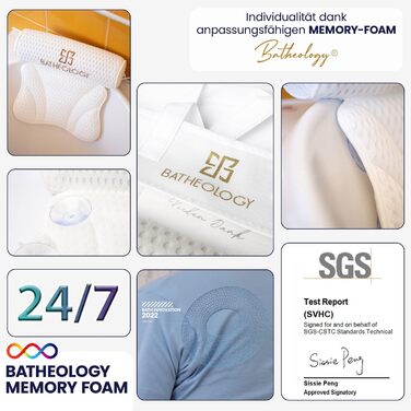 Bathtub Pillow, Ergonomic Bath Pillow for Bathtub with [Visco-Memory-Foam] Filling, Pillow for Relaxation Supporting the Spine, Support Function for Head, Back, Shoulder, Neck - SPA