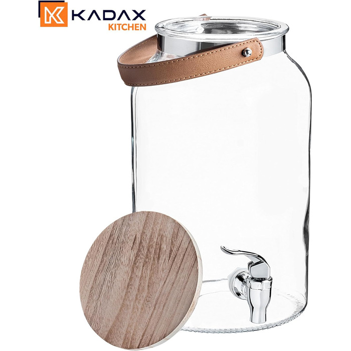Диспенсер для напоїв KADAX 5,6 літрів: соко- та лимонадник з краником та кришкою, скляний диспенсер для води та інших напоїв