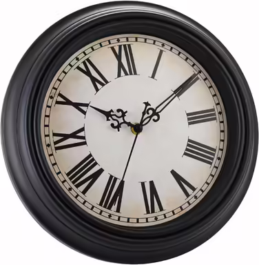 Plumeet Wall Clock - Quiet Retro Classic Wall Clock without Ticking for Living Room, Bedroom, Battery Operated (Roman Numerals) (Black, 40.6cm)