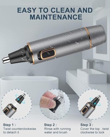 Триммер для носа Areyzin 2025 Upgrade: рожевий/сірий, водонепроникний, з двома лезами