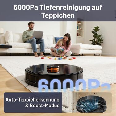 Робот-пилосос VONKO S6 Pro з функцією миття та док-станцією, 6000Pa, LiDAR 2.0, 180 хв, для тварин та килимів