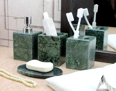 KLEO Luxury 4-Piece Bathroom Accessory Set | Includes Liquid Soap or Lotion Dispenser with Stainless Steel Pump, Toothbrush Holder, Cup, Soap Dish - Bath Set/Bathroom Accessories (Green)