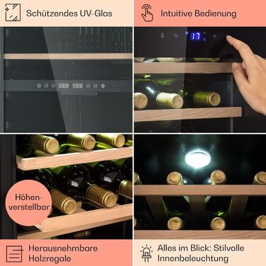 Klarstein Wine & Beverage Refrigerator - 1 Zone, 19 Bottles, UV Protection, 4-18°C, Freestanding, Silver & Black
