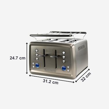 Тостер BLACK+DECKER BXTO1960E з цифровим керуванням, 1960 Вт, 4 слоти, 6 рівнів підсмажування, функції: стоп, підігрів, розморожування, автоматичне центрування, підігрівач для бутербродів