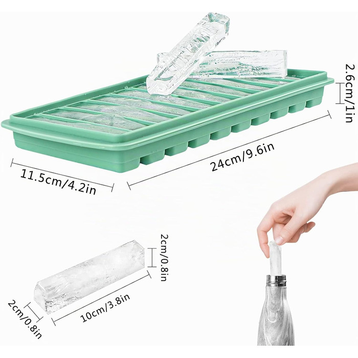 Силіконова форма для льоду LessMo з кришкою, BPA-free, 10 відсіків, для коктейлів та віскі, зелена (2 шт)