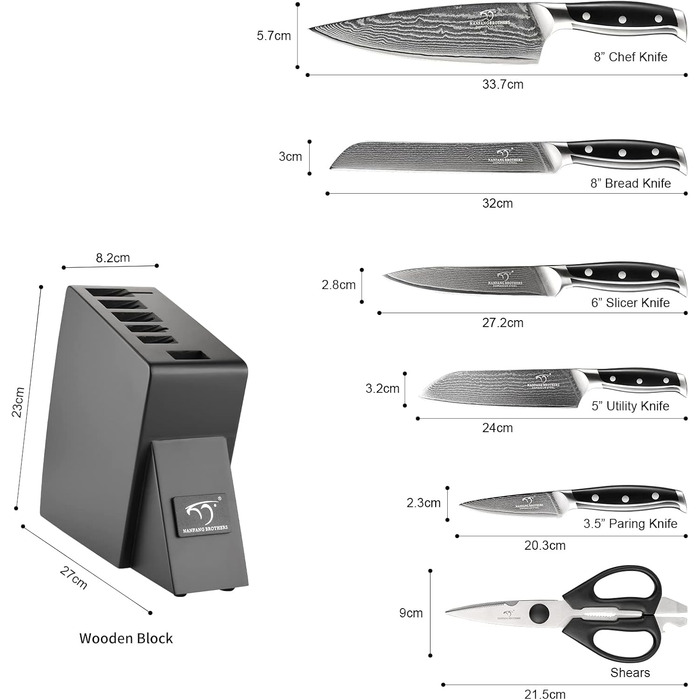 NANFANG BROTHERS 18-Piece Damascus Kitchen Knife Set with Hammered Handles & Wooden Block - Premium Quality