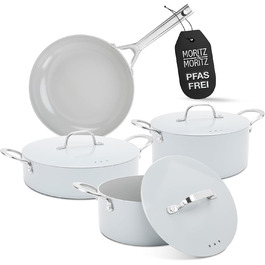 Moritz & Moritz 7-Piece Aluminum Cookware Set with Lids, Induction Compatible - 2x Saucepan with Lid, 1x Serving Pan with Lid, and 1x Frying Pan, Induction Cookware Set for All Cooktops, Grey