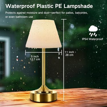 Світлодіодний акумуляторний настільний світильник OUTON 2 шт, USB-C, 3 режими освітлення (3000K-6000K), сенсорне керування, IP54, 53 год, золотий - для ванної, кухні, вулиці