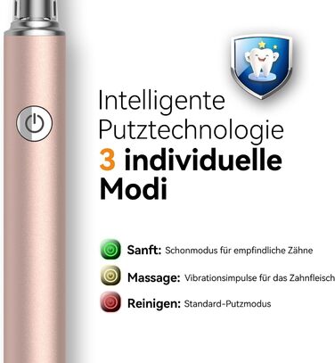 Електрична звукова зубна щітка JTF з очищувачем язика, 8 насадок, 5 режимів, функція пам'яті, таймер 2 хв, водонепроникність IPX7, перезаряджається, швидка зарядка (3 години), для дорослих (блакитний) (Rosegold)