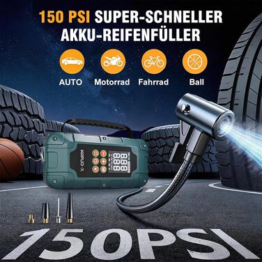Пусковий пристрій (бустер) для авто 12V 7000A з компресором та Powerbank, колір зелений