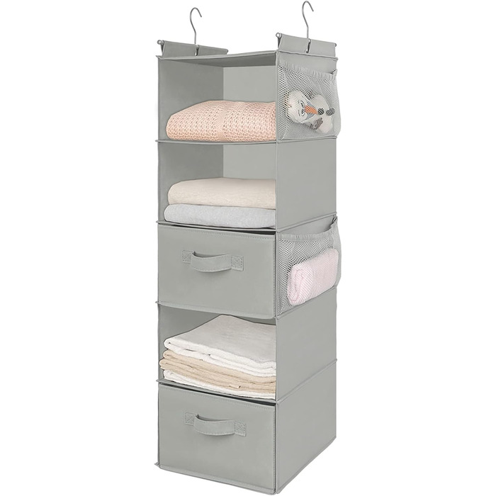 Органайзер для шафи MAX Houser з 5 полицями, Економія місця, Тканинні полиці з 4 кишенями збоку, Складаний, Бежевий