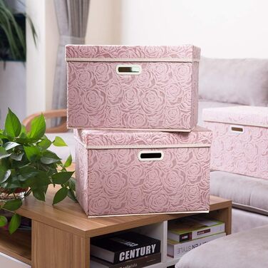 PRANDOM Large Foldable Storage Boxes with Lid [5-Pack] Fabric Decorative Storage Containers Cubes Organizer Baskets with Lid Handles for Bedroom Closet 43 x 30 x 30 cm