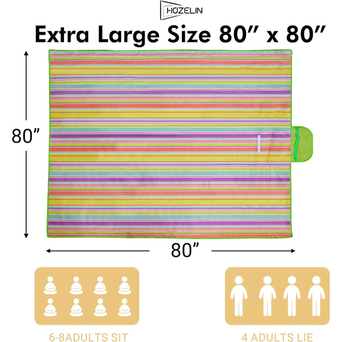 Водонепроникний килимок для пікніка HOZELIN, великий, складаний, для пляжу, кемпінгу, відпочинку на траві, походів, подорожей – 152.4 x 203.2 см (блакитний)