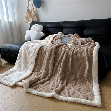 Плед Sherpa-Fleece з надяганням, двосторонній, плюшевий, м'який, сітка-фланелевий, для дивана, ліжка, 150 x 200 см, сірий-блакитний