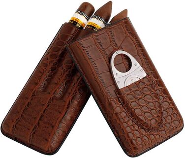 Вишуканий тютюнець PIPITA з натуральної шкіри крокодила для 3 сигар, з інтегрованим різаком та зручною сумкою для подорожей (колір: коричневий)