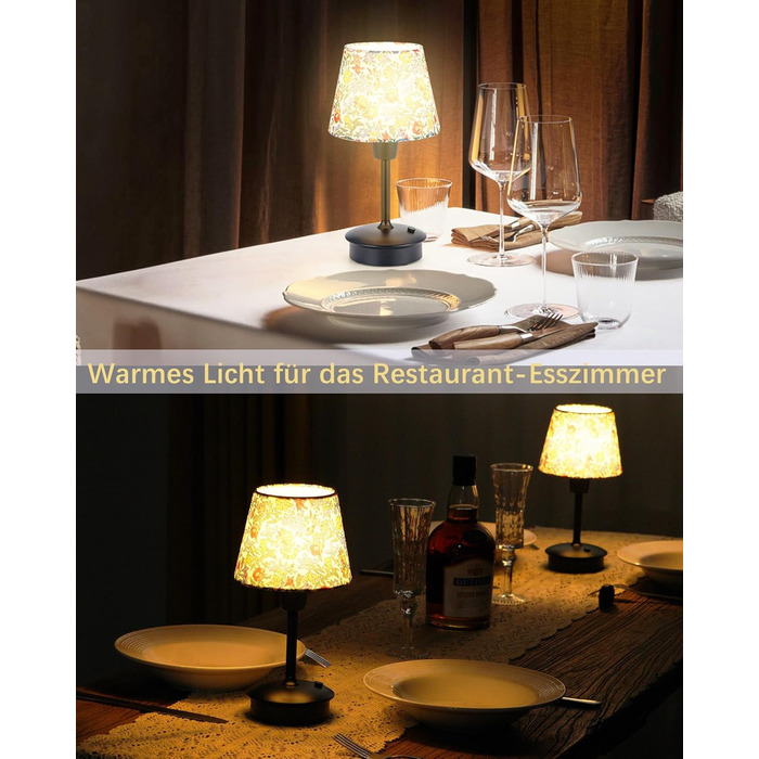 Акумуляторна настільна лампа: портативна, з регулюванням яскравості, для дому та саду. Тканинний абажур, античний метал, квітковий принт