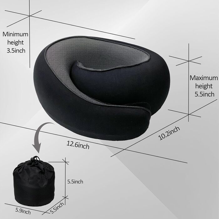 Подушка для подорожей на літак 2024 з підтримкою підборіддя, Memory Foam, чорна