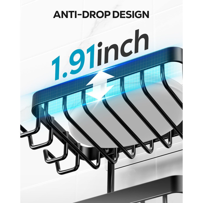 Підставка для мила на 2 рівні від Nieifi з водовідведенням, нержавіюча сталь, без свердління для душової кабіни, чорна