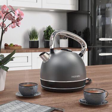 Arendo Retro Stainless Steel Kettle - 2.2L, 2200W, Cool Grey - Electric Kettle with Removable Scale Filter & Auto Shutoff