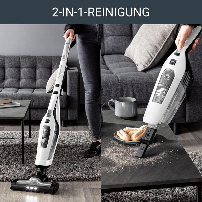 Rowenta RH6737 Dual Force 2-in-1 Cordless Stick Vacuum | Integrated Handheld Vacuum | Foldable Handle | Very Lightweight – Only 2.5 kg | LED Lighting | White
