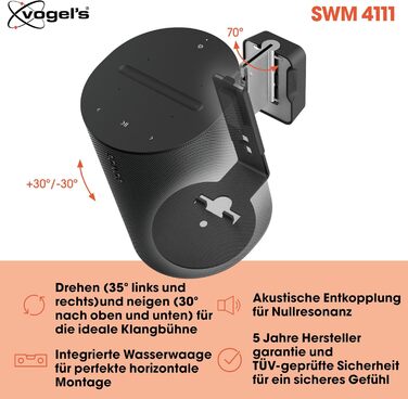 Підставка Vogel's SFS 4113 для Sonos ERA 100: стильна та надійна | Білий колір | З кабелепроводом, сертифікована TÜV | 82 см | 1 шт.