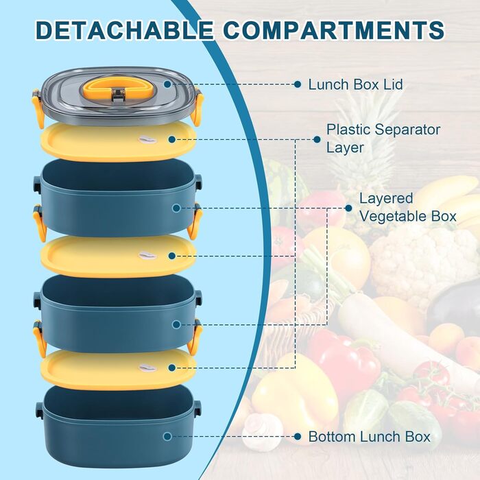 Ланчбокс 3 в 1 з відділеннями, Бенто-бокс 2800мл з сумкою, вилка та ложка, багаторівневий, водонепроникний, для дітей та дорослих, BPA Free, підходить для мікрохвильової печі (зелений)