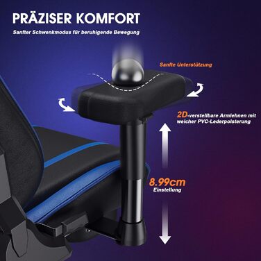 Ігровий крісло Douxlife з масажем та підігрівом, ергономічний офісний стілець з підніжкою, регулювання 90°-175°, підлокітники 2D, для геймерів, PC стілець, 181 кг, блакитний