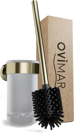 Набір для чищення унітазу Ovimar Finnkona з кріпленням на стіну без свердління | Силіконова щітка для унітазу з вентиляцією | Виготовлена з порошково-пофарбованої нержавіючої сталі | Змінний насадка для унітазу (золота)