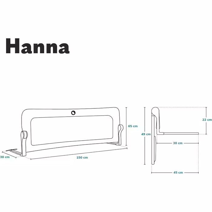 Lionelo Hanna Bed Rail Guard, Fall Protection, 150 cm x 66 cm, Foldable to 180 Degrees, Breathable Mesh, Easy Assembly, Standsafe Lock, SecureBelt, Stable Construction, Grey