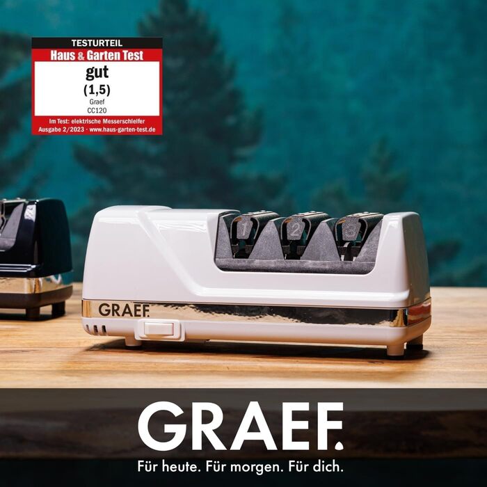 Електричний точило для ножів GRAEF CC120 з 3 ступенями, 20° кут заточування, алмазне покриття, для кухонних, мисливських, професійних та зубчастих ножів