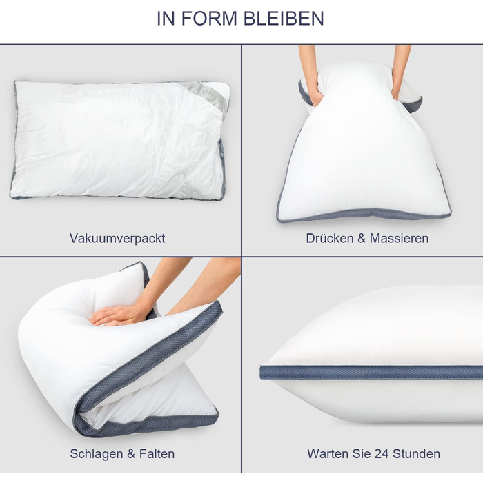 BedStory Pillow 40x80, 2-Pack 40x80 Pillows, 2x850g 100% Microfiber, Supportive, Breathable Sleeping Pillow, Suitable for Side Sleepers, Back Sleepers, and Stomach Sleepers, White 2 Pieces (1 Pack) White+Blue