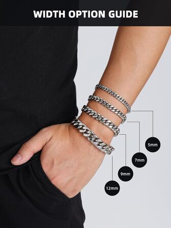 Чоловіча ланцюжок-панцир Miami Bestyle з подарунковою коробкою, 5/7/9/12.5 мм, 19/21/23 см, золото/чорний