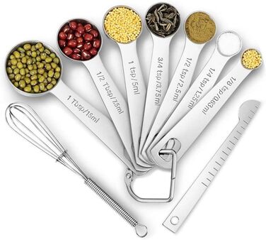 9-Piece Measuring Spoon Set, Stainless Steel Nesting Measuring Spoons with Long Handle, Measuring Teaspoons, Metal Measuring Cups
