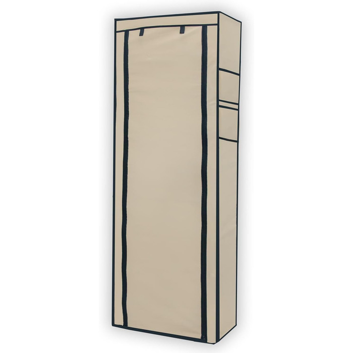 INTIRILIFE Folding Wardrobe 170x58x28 cm - with Zipper Fabric Wardrobe Clothes Rack Shoe Shelf with 9 Storage Compartments - Camping Folding Cabinet Textile Wardrobe (Creme Beige)