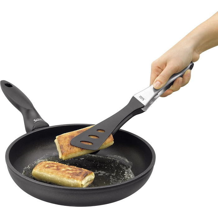 Silit Girato Serving Tongs 31 cm, Stainless Steel, Plastic Head, BBQ Tongs, Small Grill Tongs for Steak, Fish, Vegetables, Locking Mechanism, Space-Saving