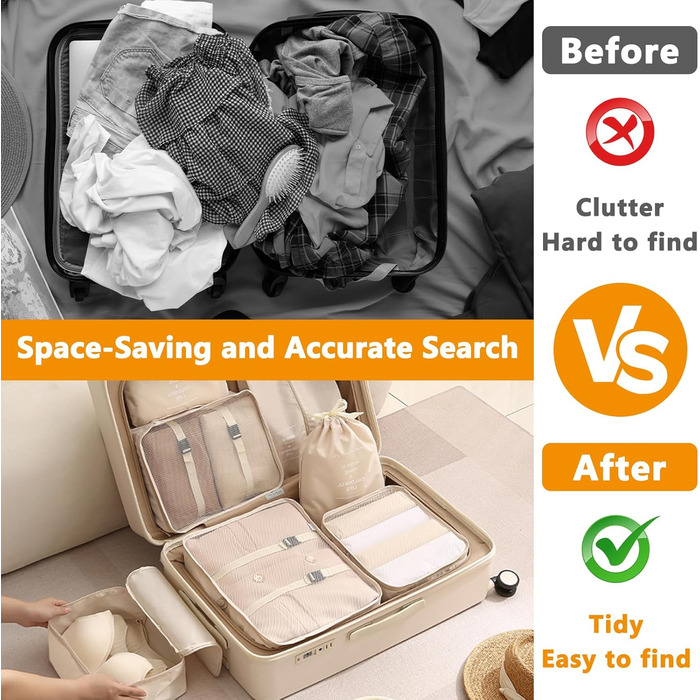 Набір органайзерів для валізи 12 шт. Packing Cubes, бежевий - Розділювачі для одягу в подорожі та на відпочинок