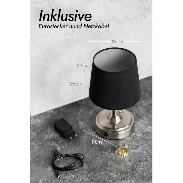 LED-лампа настільна бездротова з акумулятором 4000mAh, тепле світло 2700K, сенсорне керування, з адаптером/кабелем, для спальні, подарунок (золота)