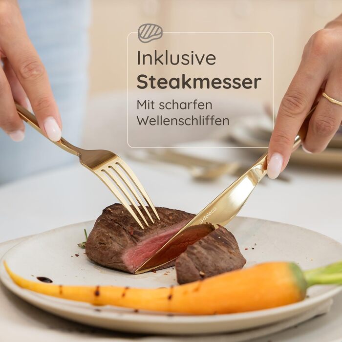 Набір столових приборів на 6 осіб, 36 предметів, нержавіюча сталь 18/0, золотистий, для ресторану та дому