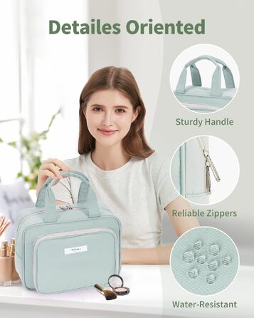 Жіноча велика косметичка Kulturtasche, органайзер для косметики, дорожня косметичка, валізка для косметики, для чоловіків та жінок (Бежевий фламінго, М'ятно-зелений)